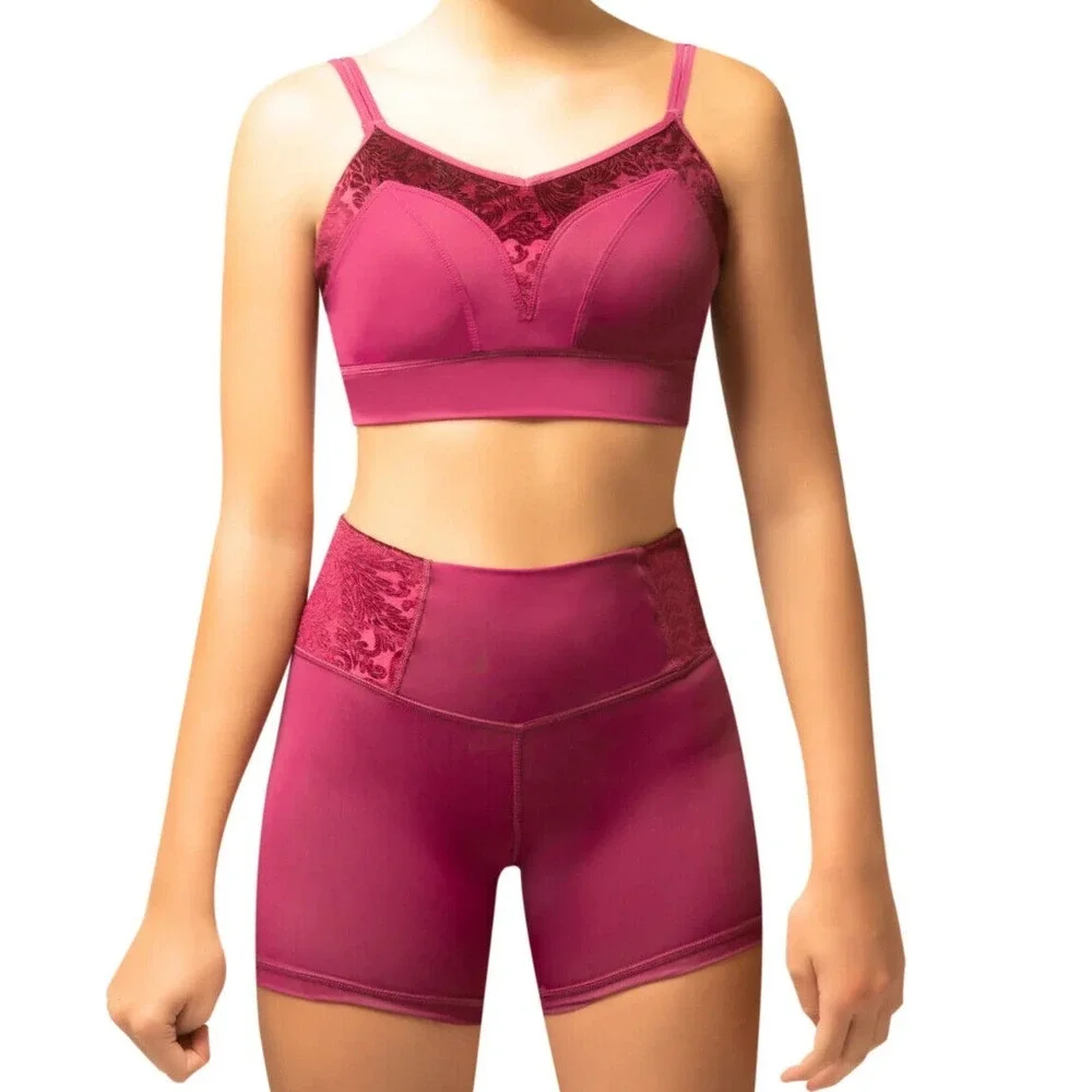 Dance De Paris 2 Pc Valentina Shorts & Crop Top Claret Girl 12 NWT Stretch Nylon